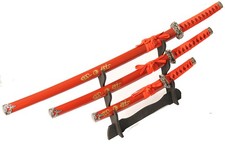 3 PC New Katana Ying Yang Japanese Samurai Sword Set with Stand Color Red picture
