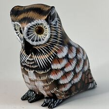 Owl Wood Carved Glass Eyes Hand Painted Perched Artisan Made 5” X 4” Sculpture picture