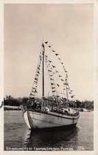 RPPC Tarpon Springs FL Florida St Nicholas III Sponge Boat Photo Postcard F28 picture