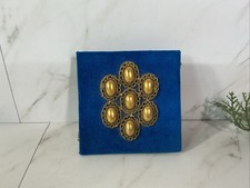 Vintage Blue Velvet 4 Drawer Matchbook Box w/ Ornate Filigree Emblem ~UNIQUE picture