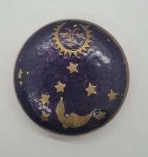 Brass Enameled Vintage Celestial Altar Plate Vtg Offering Bowl With Sun & Moon picture
