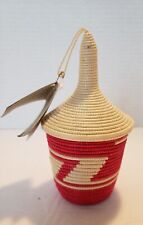 Rwanda Genuine Handwoven Peace Basket Peace Pot Red & Tan 7