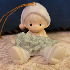 Enesco Porcelain Hanging Boy Ornament Christmas 1990 Holiday MPN 521590 picture