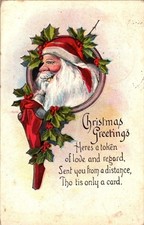 Vintage Victorian Postcard 1921 Christmas Greetings - Santa picture