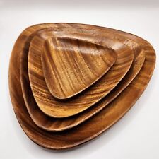 Vintage Mid Century Modern Wood Teak Triangle Serving Trays Stackable Mcm  picture