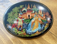 Vintage 1989 USSR Palekh Porcelain Trinket Box  Tsar Saltan picture