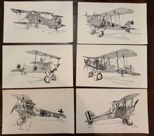 G Butler WWI Military Aircraft Aviation Art Prints Lot of 6 Biplanes 14x6.5 picture