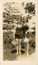 Two Women Swimsuits 1920s Snapshot Photograph Outdoor Candid Americana picture