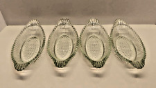 (4) Retro Clear Glass Relish Pickle Ribbed Hob Knob Oval Condiment Sauce Dish 9