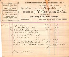 J Y Gossler & Co Lumber Invoice 1895 Philadelphia Millwork Hemlock Pine picture