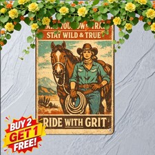 Rodeo Cowgirl Vintage Country Farmhouse Sign Metal Tin Sign 8x12 picture