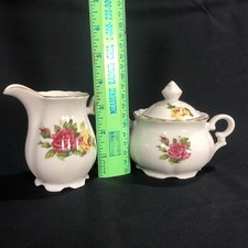 Sugar Bowl & Creamer Lavender Roses Floral Design & Gold Trim Made In Japan picture