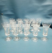 Set 14 Jagermeister Clear Glass Etched Stem Footed Shot Glasses 2 Cl 4