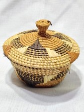 Batwa Covered Basket Small Bwindi Africa Woven Bowl With Lid Storage Trinkets picture