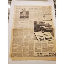 1938 New York Times Sports Joe DiMaggio Lou Gehrig Ford V8 Truck Ad Page Rare picture