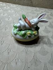 Vintage Ceramic Lefton Easter Egg & Rabbit Hand Painted Trinket Box #05540 picture