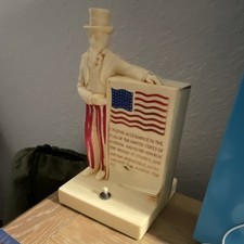 Uncle Sam Pledge of Allegiance Plastic Still Coin Bank w/ American Flag Plaque picture