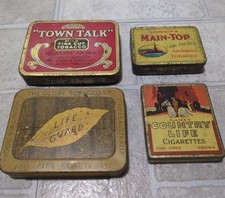 Vintage Tobacco Tin Lot Of 4 Country Life Town Talk Life Guard Main Top picture