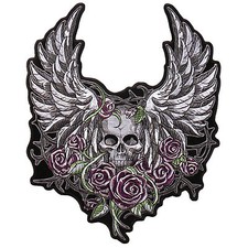 Skull Wings Roses Jacket Vest Back Patch [iron on-Sew on 10.0 X 8.0 inch] picture