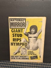 1971 National Mirror Newspaper, Giant Stud Rips Nympho, Lesbian Vampires (10W) picture