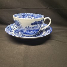 Spode Blue Room Italian Jumbo Cup and Saucer Set Blue White England 5.5” picture