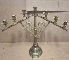 Vintage MCM Victorian Brass Candelabra 7 Arm Cherubs Candelabra Folding Arms picture