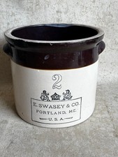 Vintage E. Swasey Co Portland ME 2Gallon Stoneware 2-tone Crock Planter Pot NICE picture