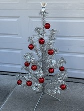 VTG Consolidated Novelty 2' Aluminum 34 Branch Pom Pom Christmas Tree & Extras picture