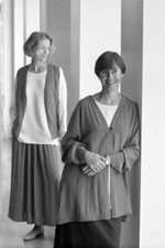 Fashion designer Eileen Fisher with a model wearing her designs in- Old Photo picture