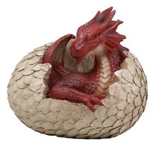 Large Smaug Red Baby Dragon Hatchling in Egg Statue 9.5