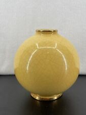Faïenceries de Longwy Depuis 1798 Decore A La Main Yellow Orb Vase Mcm Gold Trim picture