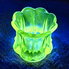 Uranium Glass Flower Open Salt Cellar Green Fluted Pattern Glossy Finish picture
