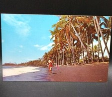 Vintage Postcard Hawaiian Girl On Black Sands Beach Of Kaimu Hawaii picture