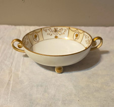 Antique Hand Painted Japanese Nippon Porcelain Bowl, Raised Gold Paint, Handles picture