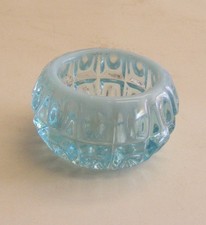 BLUE OPALESCENT THUMBPRINT GLASS INDIVIDUAL OPEN SALT DIP picture