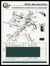 1999 COLT Anaconda MM .44 Magnum .45 DA Revolver Schematic Parts List AD picture