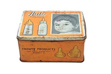Vintage Auto Feed Teats Tin Box, Child Lithograph Advertisement picture