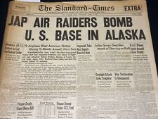 1942 JUNE 3 NEW BEDFORD STANDARD TIMES NEWSPAPER- JAPS BOMB ALASKA BASE- NT 8906 picture