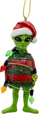 Alien in Ugly Christmas Sweater Party Wrapped in Lights Holiday Tree Ornament picture
