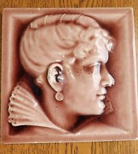 100+ Yr Old Encaustic Tiling Company Dusky Rose Woman Rare picture