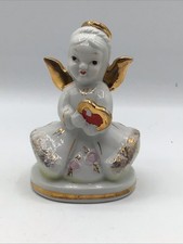 Porcelain Angel Red Heart Gold Trim Vintage MCM Japan picture