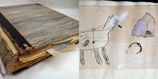 1889 antique SCRAPBOOK FOLK ART HORSE SKETCH hollond CATHERINE picture