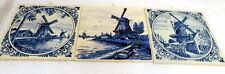Lot 3 Vintage Mosa Holland Tile Blue Delft Traditional Dutch Windmill picture