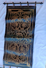 Vintage Old World Leather Wall Tapestry Scroll Hanging Gold Gilt Large picture
