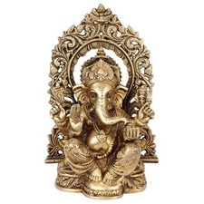 Brass Ganesha Statue Ganesh Ji Idol Ganpati Vastu Religious Figurine 8 Inch picture