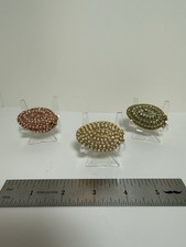 Vintage Solid Perfume Compacts-3 rhinestone encrusted egg shaped w/faux pearl460 picture