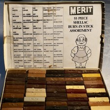 Vtg Merit Industries Burn-In Stick Lot 55 Pc Wood Repair Assortment With Chart  picture