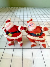 Vintage Flocked Santa Claus Ornaments Japan Hong Kong 4” Plastic Pair picture