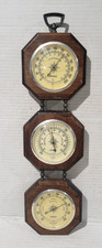 Vtg Springfield Barometer Thermometer Humidity 3pc Wooden Wall Decor picture