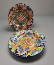 Two Authentic Mexican Talavera Hand-painted Ceramic Platters 11” Wall Decor picture